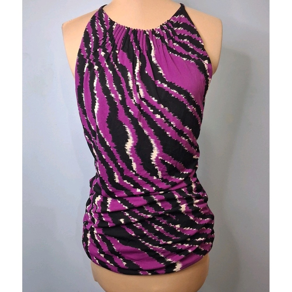 Classiques Entier‎ Womens Top Sz M Purple Zebra Ruched Silk Blend Mesh Going Out